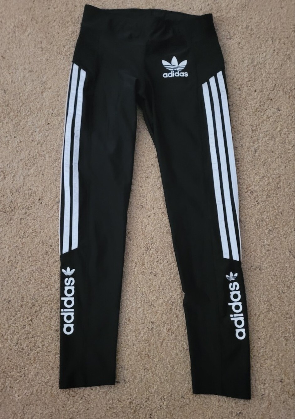 adidas Black Jogger Leggings with White Three-Stripes - Picture 1 of 3